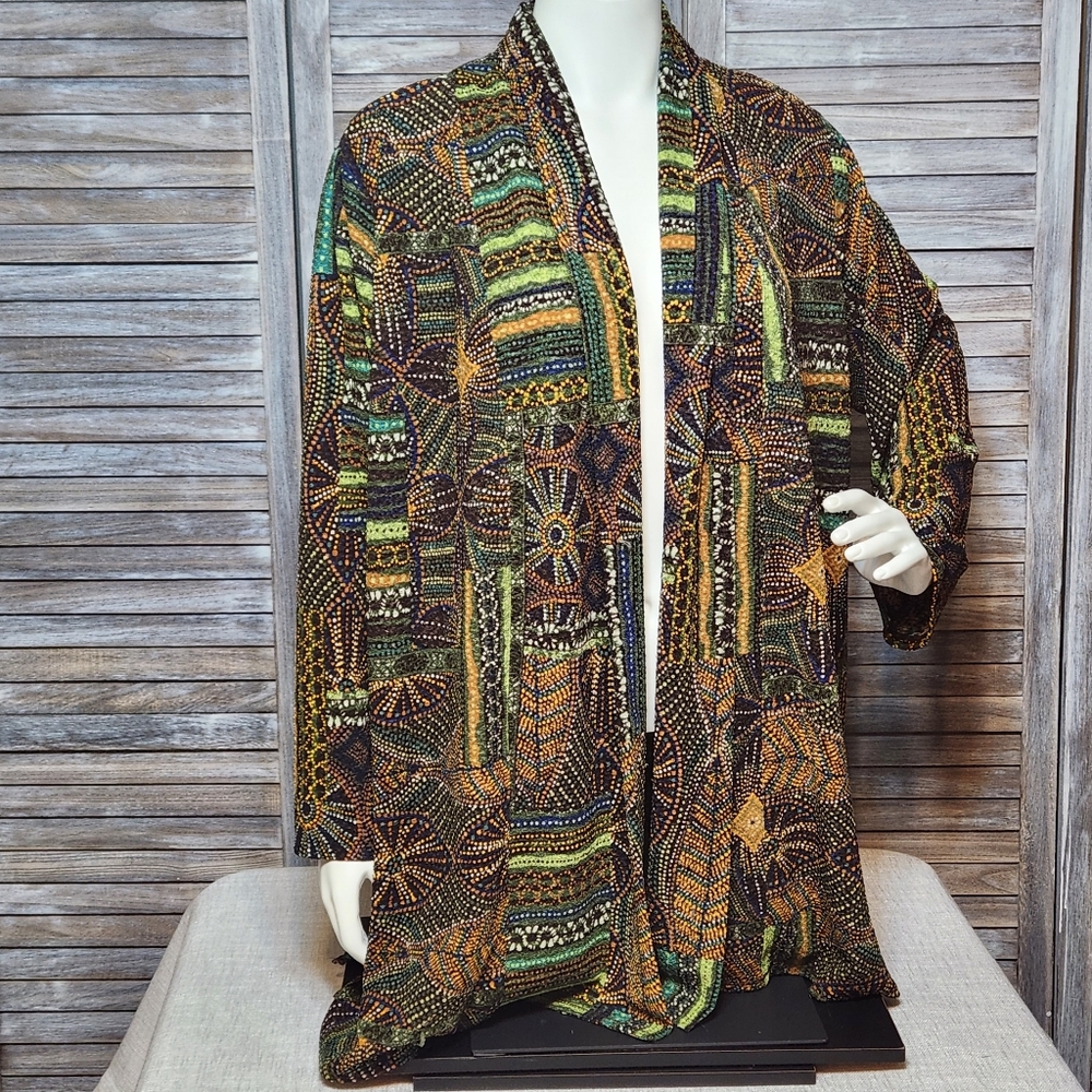 Vintage Soft Focus Women's Large Open Cardigan Texture Pattern Geometric